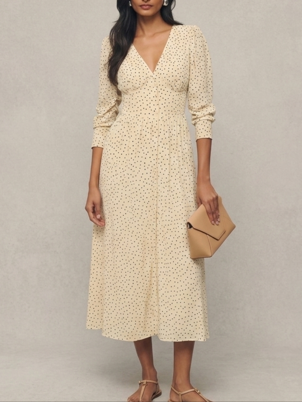 Reformation Liara Dress Size 4 Fits Small Cream With Black Polkadots Formal Work